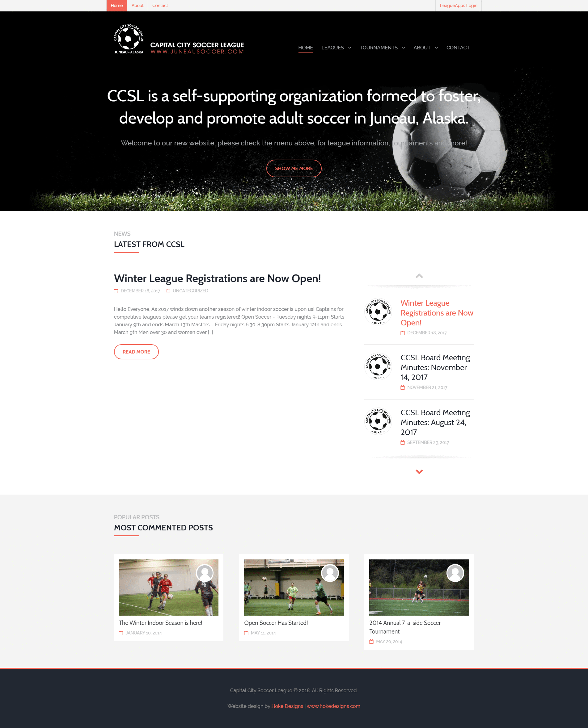 Soccer organization in Juneau, Alaska promoting adult soccer tournaments and leagues.