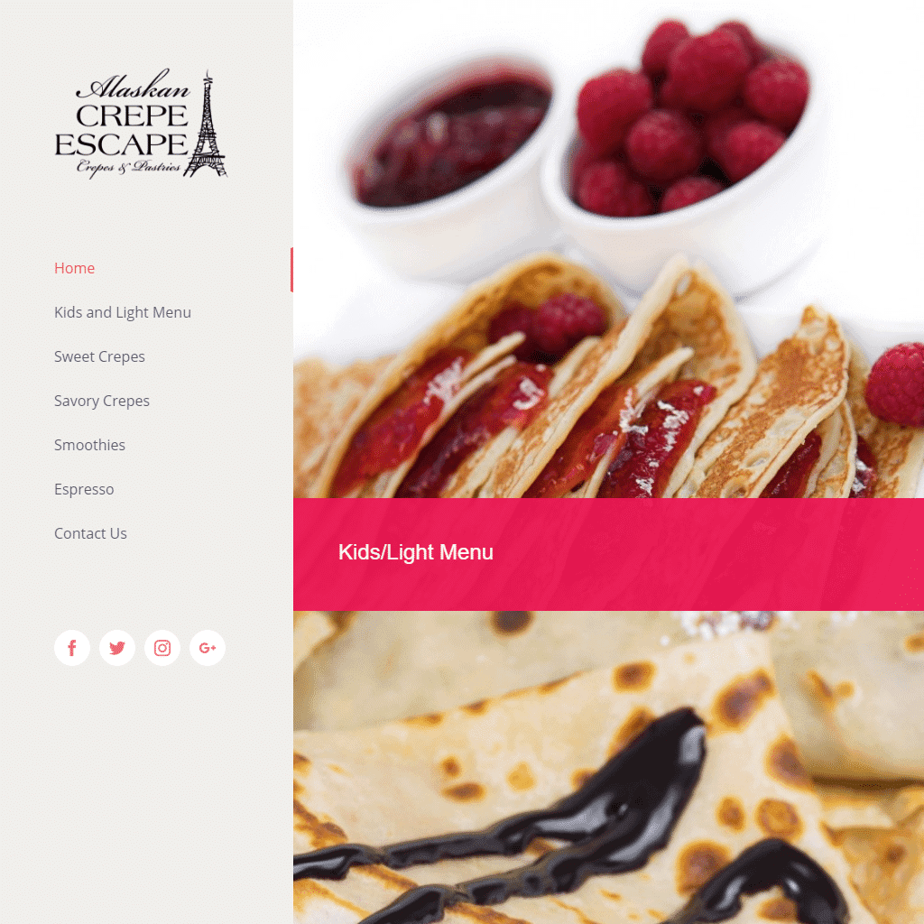 Colorful crepes with fresh berries, syrup, and chocolate.