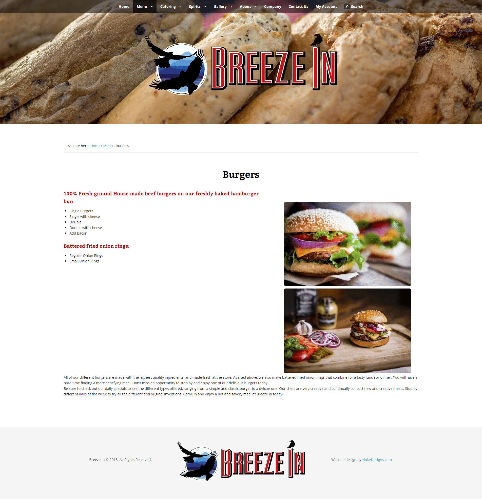 Delicious gourmet burgers with fresh ingredients at Breeze In restaurant.