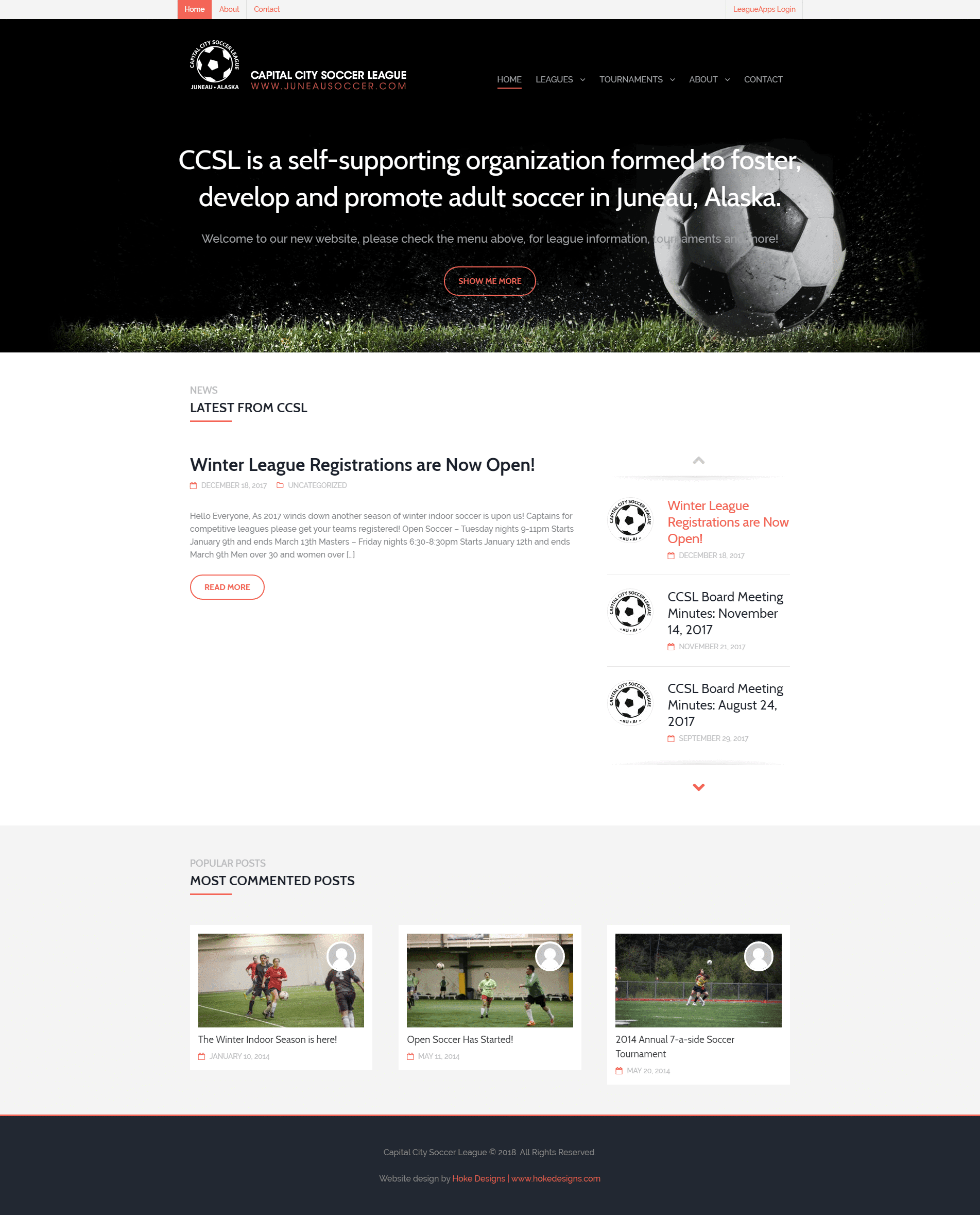 Soccer organization in Juneau, Alaska promoting adult soccer tournaments and leagues.