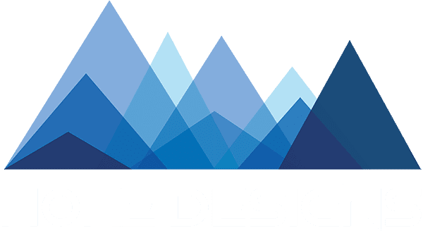 Stylish mountain peak logo in shades of blue for Hoke Designs, emphasizing creative branding and digital marketing services.